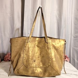 HOBO Dark Tan & Metallic Gold "Stardust" Large Velvet Suede Genuine Tote
